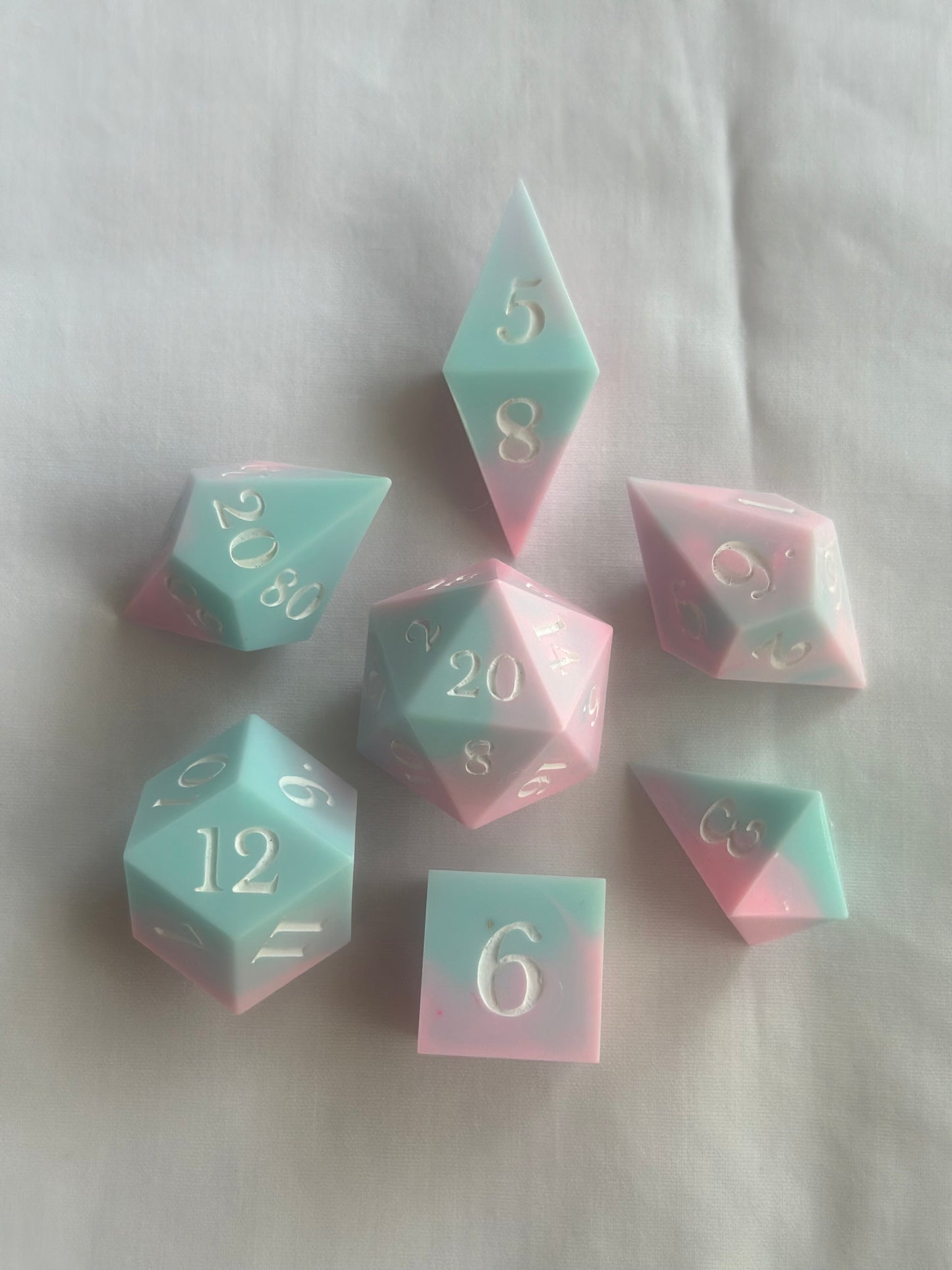 Cotton Candy- 7 Piece Sharp Edged Dice Set