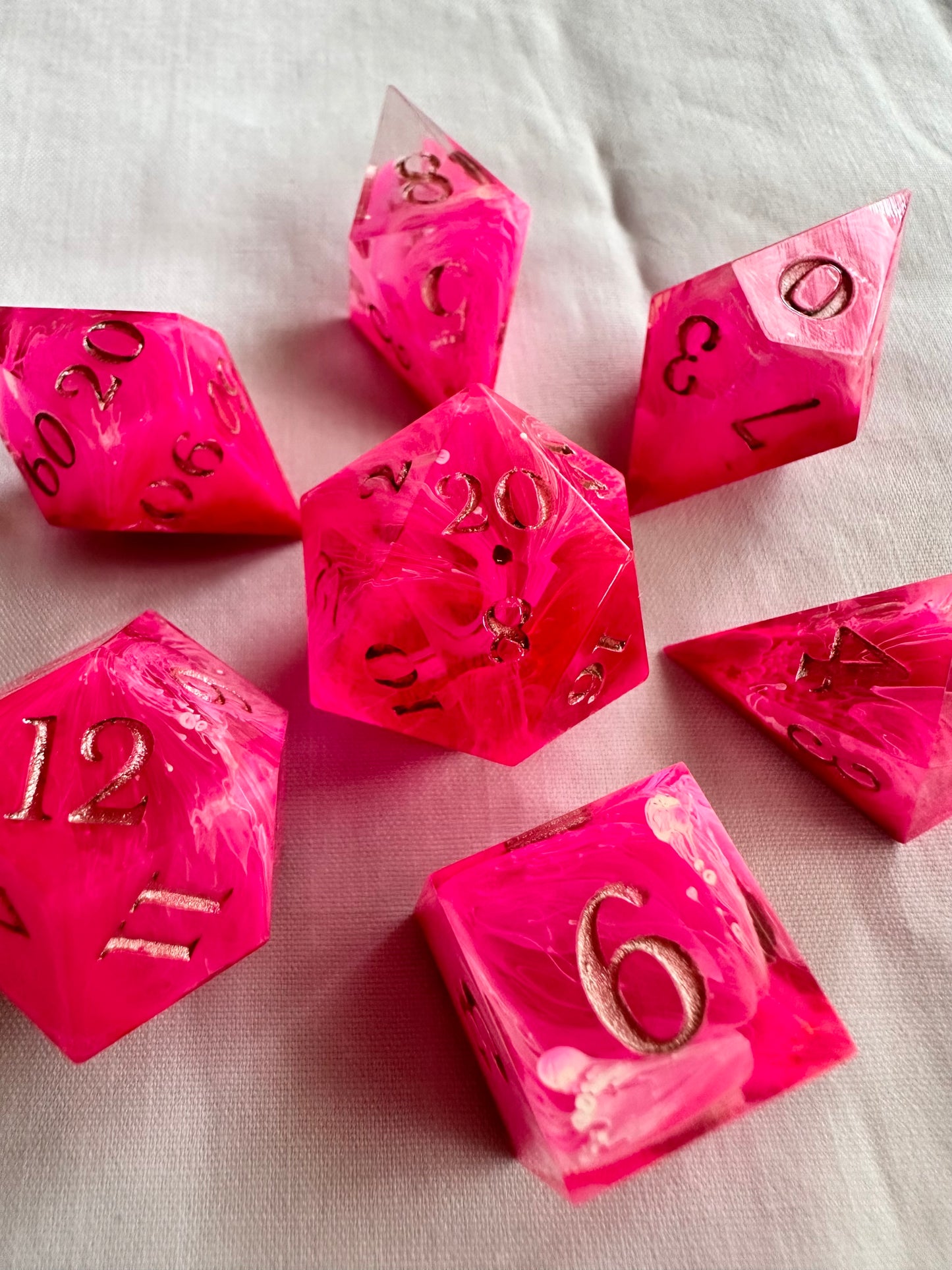 Pink Fae- 7 Piece Sharp Edged Dice Set