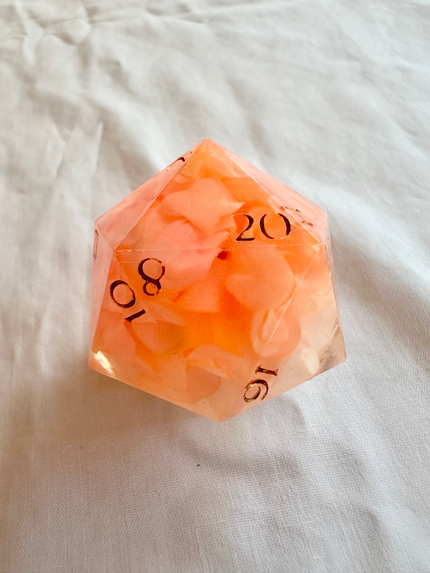 Orange Flower 40mm D20 Chonk dice