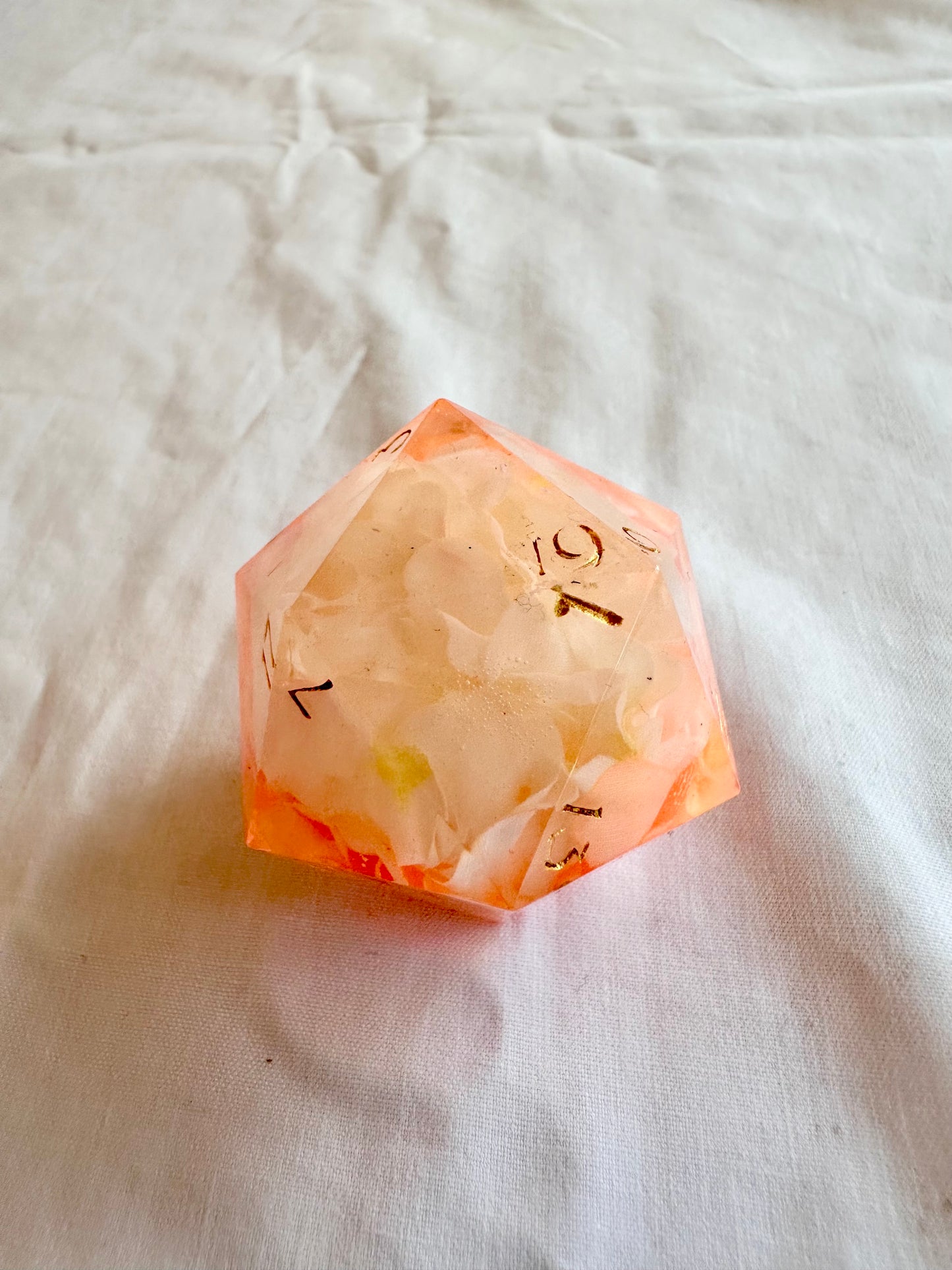 Orange Flower 40mm D20 Chonk dice