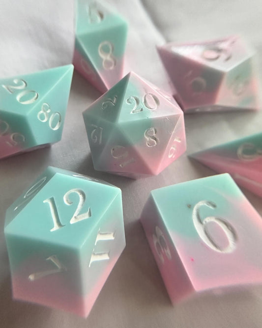 Cotton Candy- 7 Piece Sharp Edged Dice Set