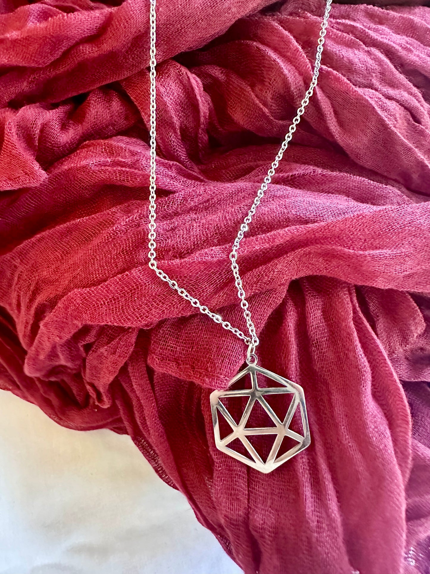 D20 Polyhedral Necklace- Gold or silver colour