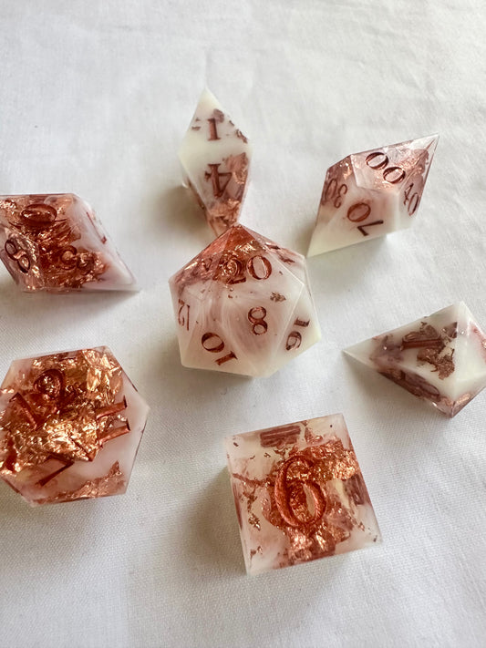 Milky Quartz- 7 Piece Sharp Edged Dice Set