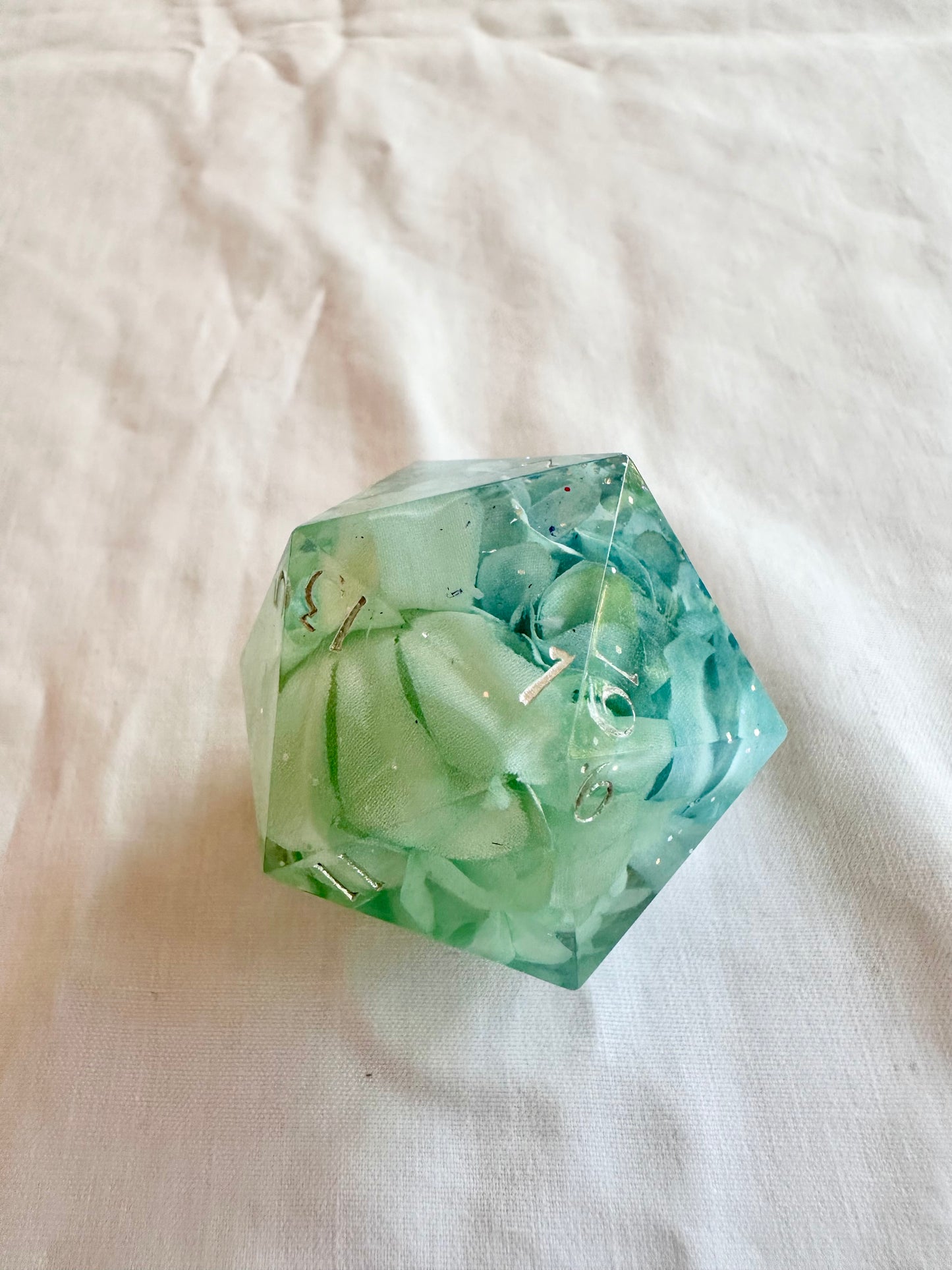 Teal Flower 40mm D20 Chonk dice