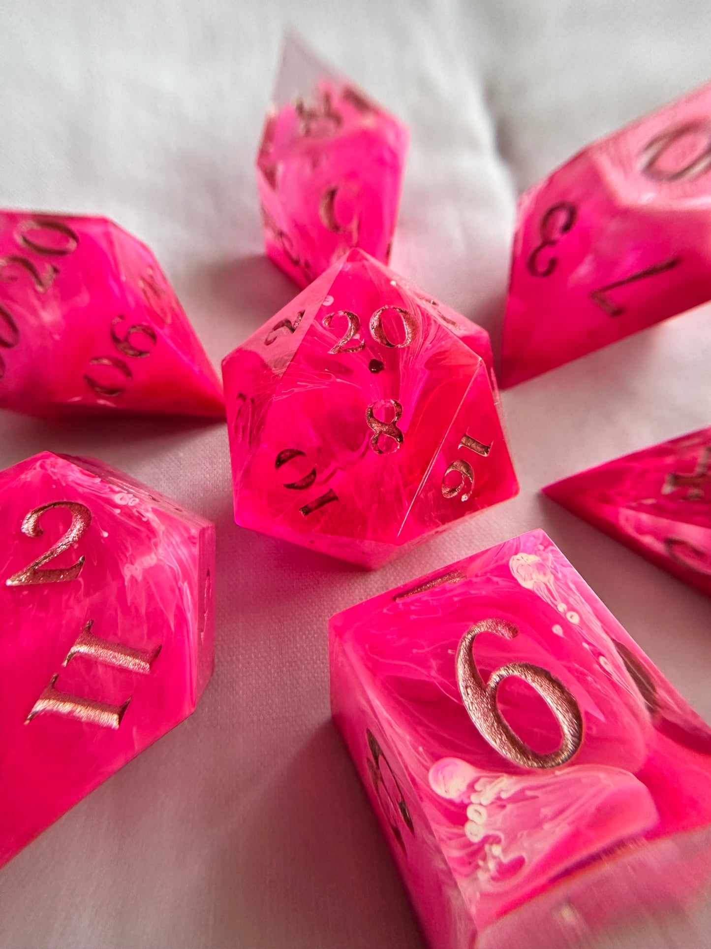 Pink Fae- 7 Piece Sharp Edged Dice Set