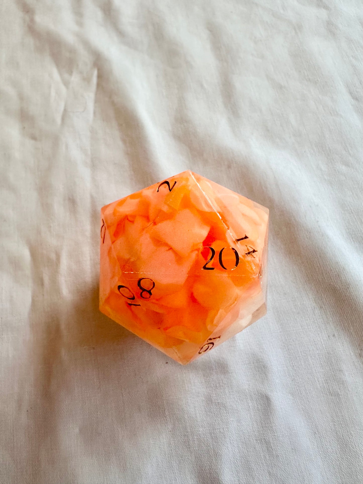 Orange Flower 40mm D20 Chonk dice