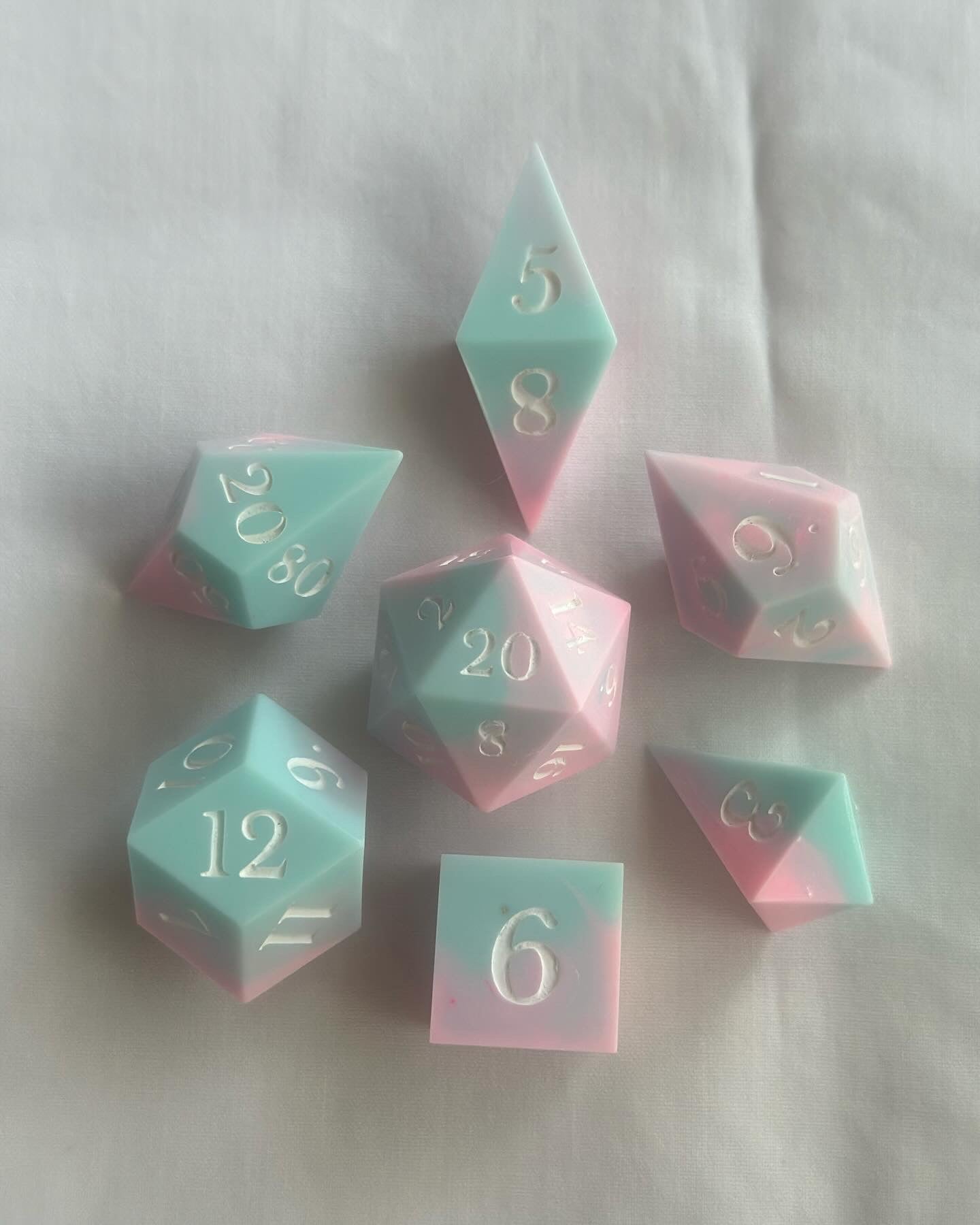 Cotton Candy- 7 Piece Sharp Edged Dice Set