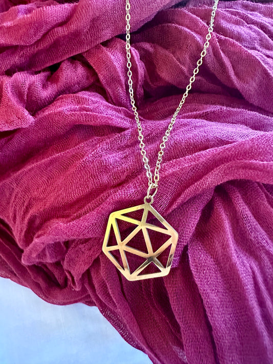 D20 Polyhedral Necklace- Gold or silver colour