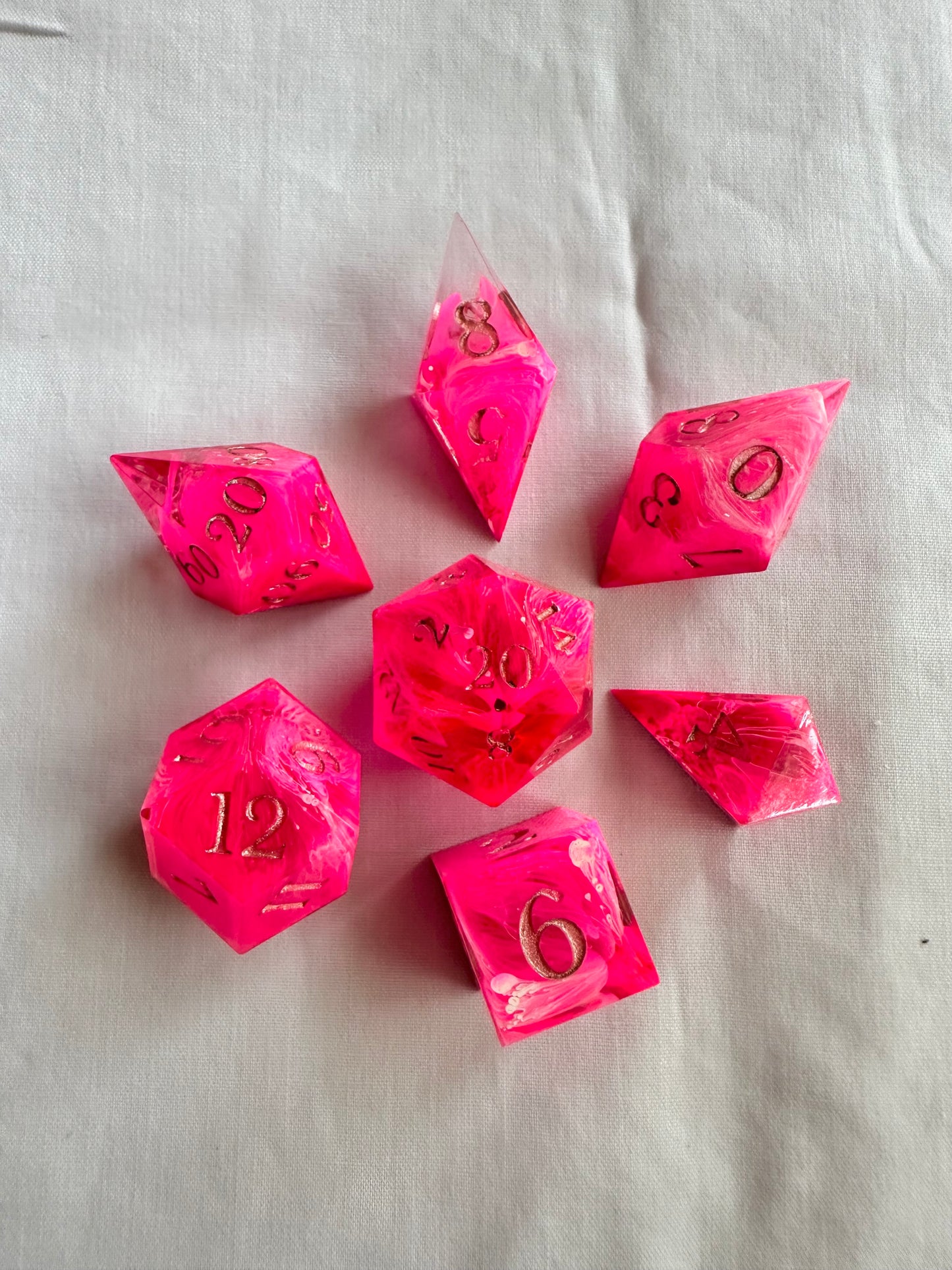 Pink Fae- 7 Piece Sharp Edged Dice Set